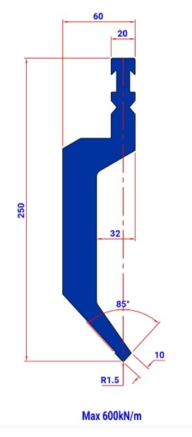P4RFA-250 85° R1,5 - Bystronic Punch P4RFA-250 85° R1.5 L=515 - 2044396 - 24,9 kg - ref. EB2085015-515 Italy