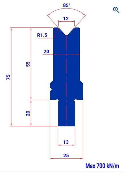 M12S.85-55 W20 - Bystronic Die M12S.85 H55 W20 L=515 FSW - 2044581 - 5,6 kg - ref.  Italy