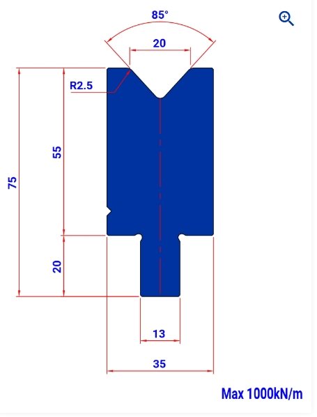 M20.85-55 W35 - Bystronic Die M20.85 H55 W35 L=515 - 2044591 - 8,4 kg - ref.  Italy