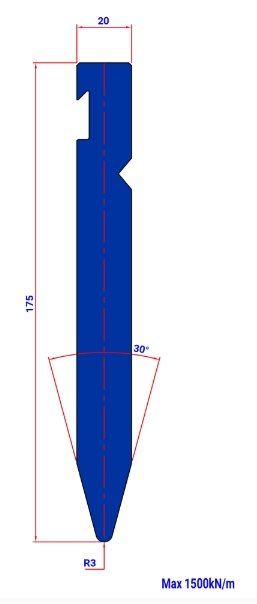 P7RFA-175 30° R3 - Bystronic Punch P7RFA H175 30° R3 L=515 - 2047212 - 12,5 kg - ref. EB1630030-515 Italy