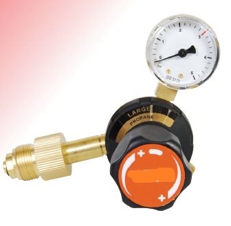 9011010 - Regulator Large Propane - Work area (bar) 0 - 4 P EN ISO 2503 Class 1 25 bar 4 bar Content pressure gauge (bar) Work pressure gauge (bar) 0 - 6 Connection Inlet 0.885" x 1/14" LH (NGO) Thread Ext. Outlet G 3/8" LH
