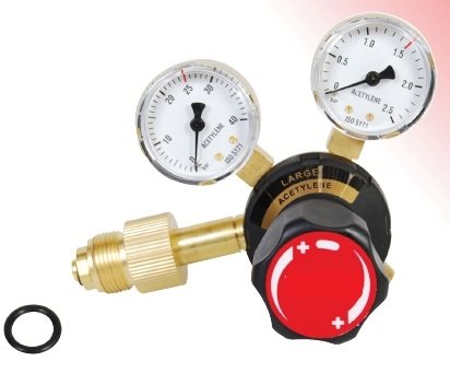 9020310 - Regulator Large Acetylene - Work area (bar) 0 - 1.5 A EN ISO 2503 Class 2 25 bar 1,5 bar Content pressure gauge (bar) 0 - 40 Work pressure gauge (bar) 0 - 2.5 Connection Inlet G 3/4" Thread Ext. Outlet G 3/8" LH