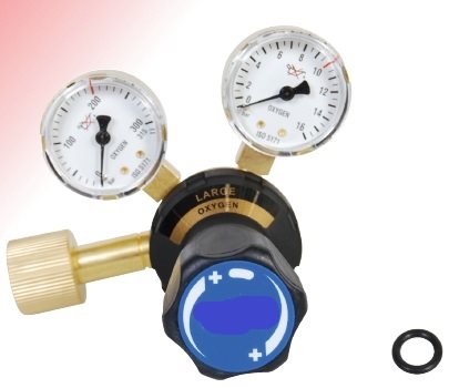 9022310 - Regulator Large Oxygen - Work area (bar) 0 - 10 O EN ISO 2503 Class 3 200 bar 10 bar Content pressure gauge (bar) 0 - 315 Work pressure gauge (bar) 0 - 16 Connection Inlet W 21.8 x 1/14" Thread Int. Outlet G 3/8"