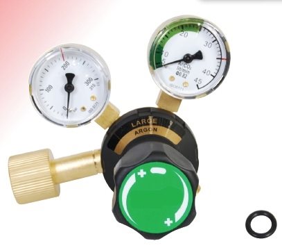 9024310 - Regulator Large Argon/Mixed gas - Nominal work flow (l/min) 0 - 25 N EN ISO 2503 200 bar Content pressure gauge (bar) 0 - 315 Flow pressure gauge (l/min) 0 - 45 Connection Inlet W 24.32 x 1/14" Thread Int. Outlet G 3/8"
