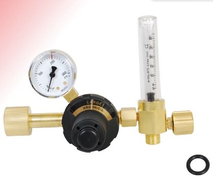 9025310 - Regulator Large Flow Argon/Mixed gas - Flowmeter included - Work area (bar) 2.5 N EN ISO 2503 200 bar Content pressure gauge (bar) 0 - 315 Flow pressure gauge (l/min) 3 - 30 Connection Inlet W 24.32 x 1/14" Thread Int. Outlet G 3/8"