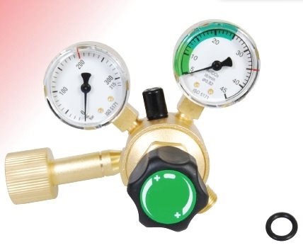 9034410 - Regulator Medium CO2 - Nominal work flow (l/min) 0 - 25 N EN ISO 2503 200 bar Content pressure gauge (bar) 0 - 315 Flow pressure gauge (l/min) 0 - 45 Connection Inlet W 21.8 x 1/14" Thread Int. Outlet G 3/8"