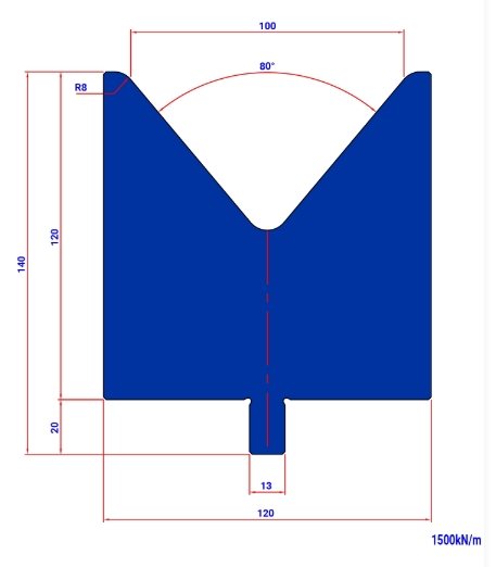 DIE T100 80° V=100 R=8 H=120 L=200 - 981966 - 17,9 kg -  Italy