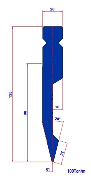 WP001 28° R=1 H=135 L=200  - PUNCH - 983081 - 2,9 kg - ref. WP0010200 -  Italy