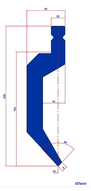 WP023 86° R=1 H=200 L=200    - PUNCH - 983129 - 7,6 kg - ref. WP0230200 -  Italy