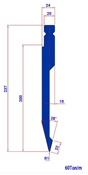 WP031 28° R=1 H=237 L=200   - PUNCH - 983149 - 5,8 kg - ref. WP0310200 -  Italy