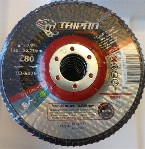 K020 - Taipan Original Ceramic Flap Disc Ø125 Grit 80 Zirconium - max. 12250 RPM - alt. Ref. TO-5026